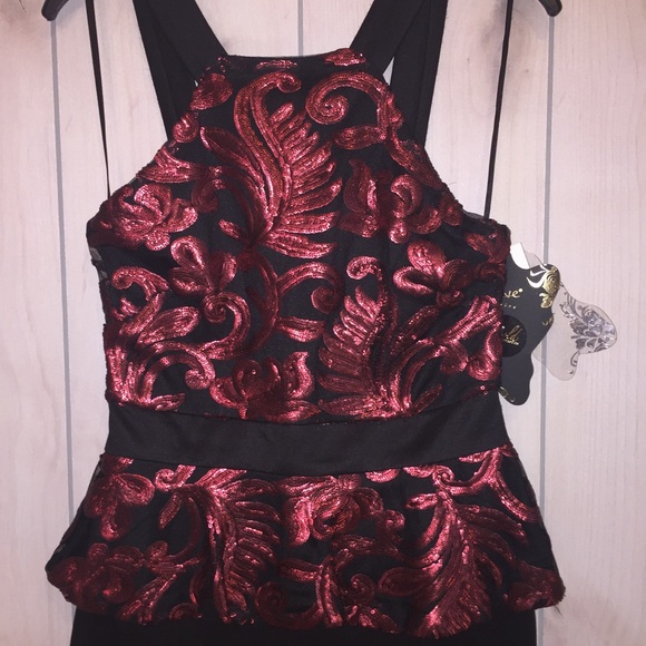 Wine Sequin Peplum Dress - Picture 6 of 8